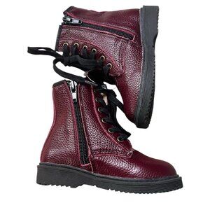 Monkey Feet Burgundy Leather Toddler Boots Size 18-24 Months